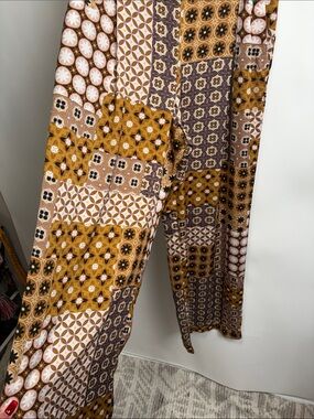 DREW Multicolor Patchwork Wide Leg Pants - Mustard, Cream & Brown
